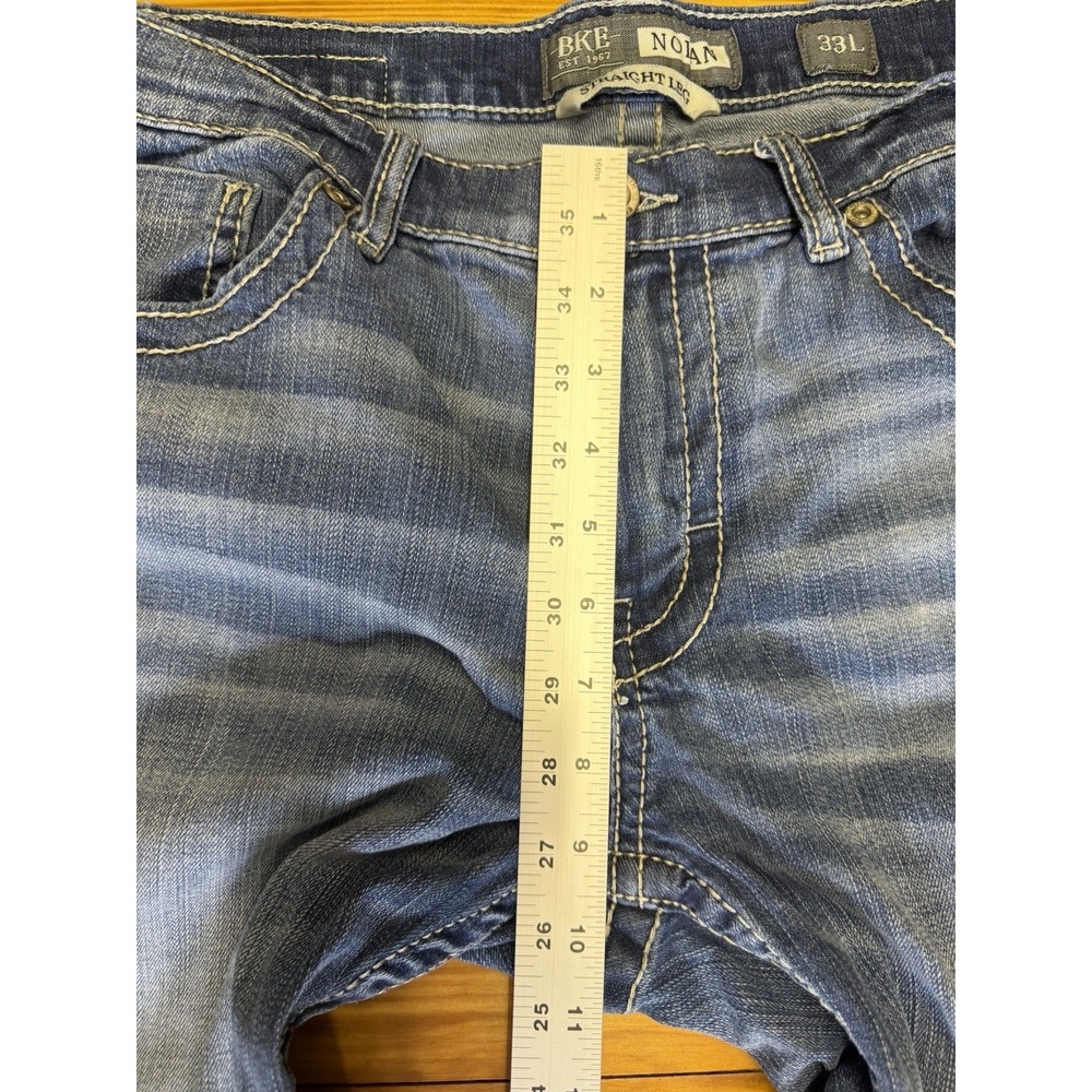 BKE Nolan Straight Leg Men's Jeans Medium Wash 33L Cowboy Embroidered Pockets - Picture 7 of 16